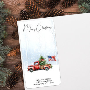 Étiquette Vintage Christmas Red Truck Adresse de retour