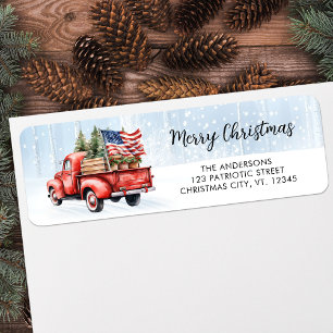 Étiquette Vintage Christmas Red Truck US Drapeau Adresse de 