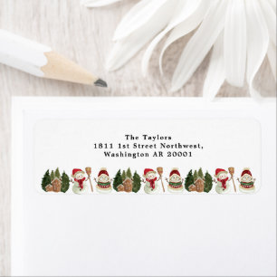 Étiquette Vintage Christmas Snowmen Adresse de retour