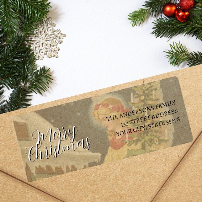 Étiquette Vintage classique Joyeux Ange de Noël (Créateur téléchargé)