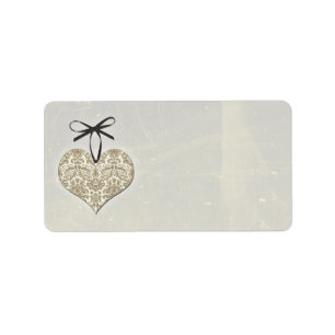 Étiquette Vintage Damask Heart Argent Mariage Blond Adresse