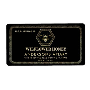 Étiquette Vintage élégant or noir bee miel pot