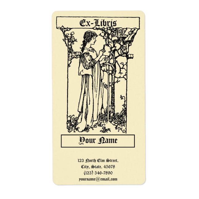 Étiquette Vintage Ex Libris Girl Avec Modèle de livre (Devant)