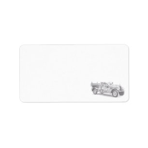 Étiquette vintage firetruck pencil sketch fireman drawing