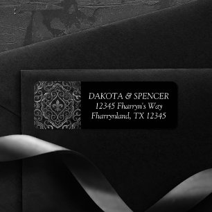 Étiquette Vintage Fleur de Lis Damask Adresse de gravité