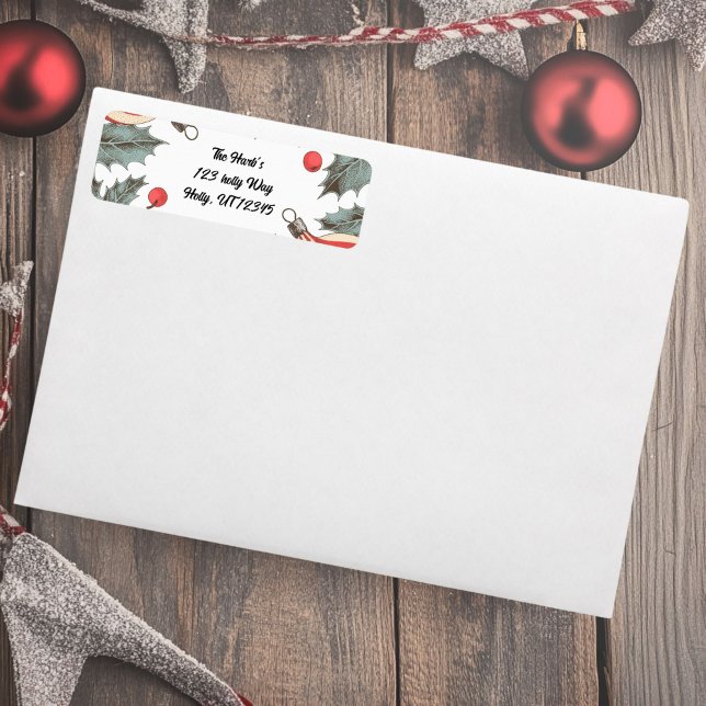 Étiquette Vintage Holly Christmas (Vintage holly Return Address Labels)