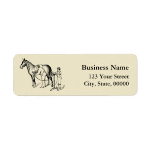 Étiquette VINTAGE ILLUSTRATION Horse Clipping Address L