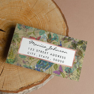 Étiquette Vintage Ivory Green Blue Rose Peacock Collage