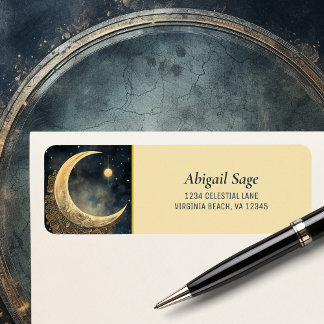 Étiquette Vintage Lune, Soleil, Étoiles Espace Céleste Adres