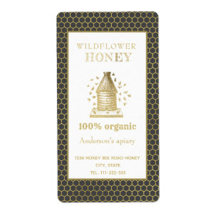 Étiquette Vintage pot de miel de ruche d'or rustique