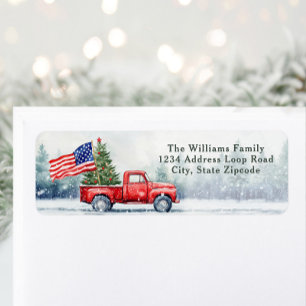 Étiquette Vintage Red Christmas Truck Arbre de Noël