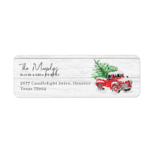 Étiquette Vintage Red Truck Christmas Adresse de retour