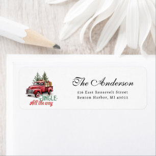 Étiquette Vintage Red Truck Christmas Tree Adresse de retour