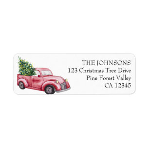 Étiquette Vintage Red Truck Christmas Tree Return Address