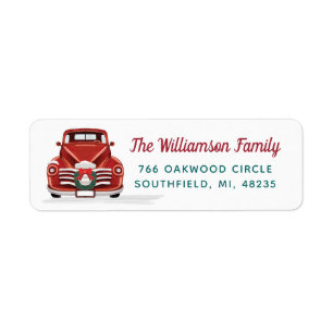 Étiquette Vintage Red Truck Christmas Wath Adresse