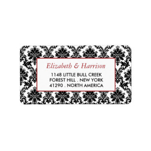 Étiquette Vintage rouge, noir et blanc Mariage damassé