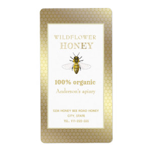 Étiquette Vintage rustic gold bee honey jar