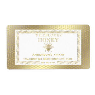 Étiquette Vintage rustic gold bee honey jar