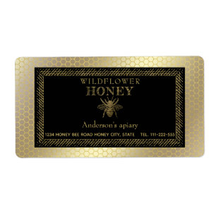 Étiquette Vintage rustic gold bee honey jar
