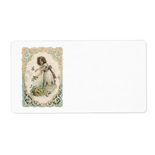 Étiquette Vintage Saint Valentin victorienne, Fille avec Ros