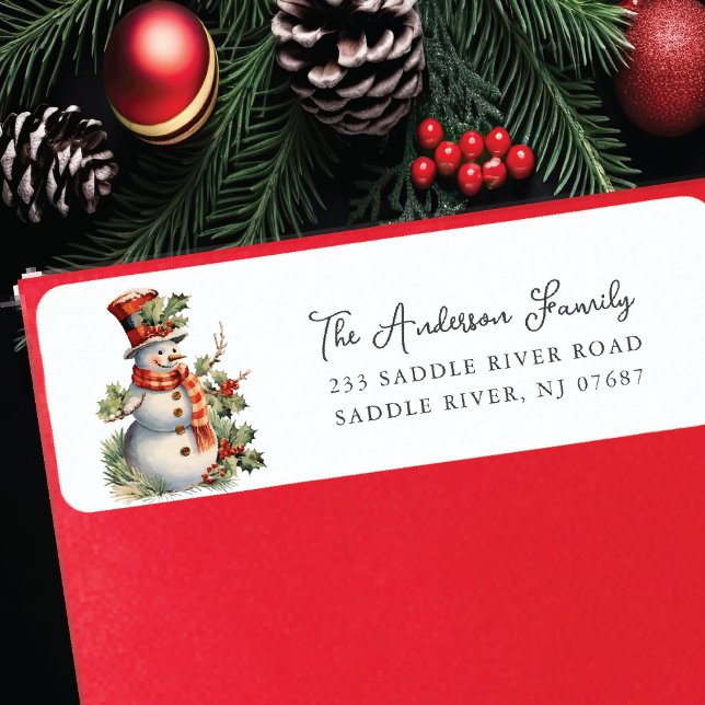 Étiquette Vintage Snowman Adresse de retour (Créateur téléchargé)