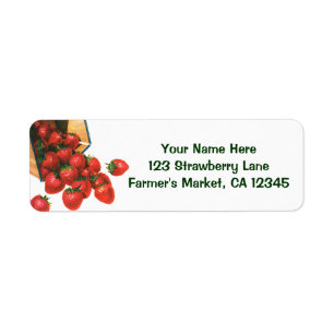 Étiquette Vintage Strawberries in Basket, Food Fruit Berries