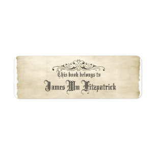 Étiquette Vintage Style Old Parchment with Name Book Label