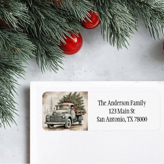 Étiquette Vintage Truck Christmas Retour Adresse (Personalized Rustic Christmas Return Address Labels)