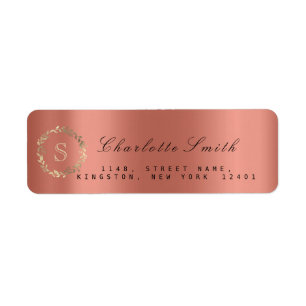 Étiquette VIP Monogram Wreath RSVP Gold Black Rose Coral