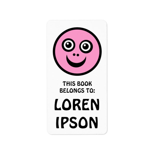 Étiquette Visage drôle - Rose - Plaque de livre (Devant)