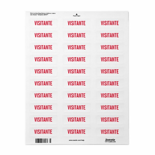 ÉTIQUETTE VISITEUR (Feuille entière)