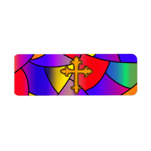 Étiquette Vitrail et Croix Religieux