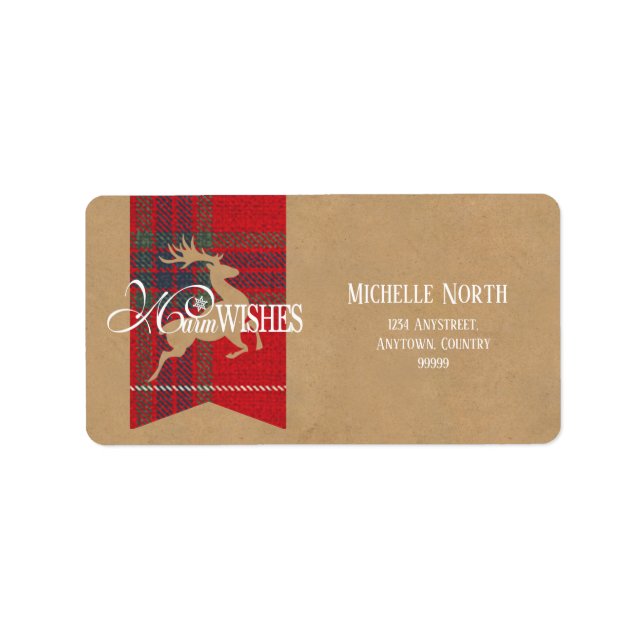 Étiquette Voeux chauds Kraft & Tartan Red ID589 (Devant)