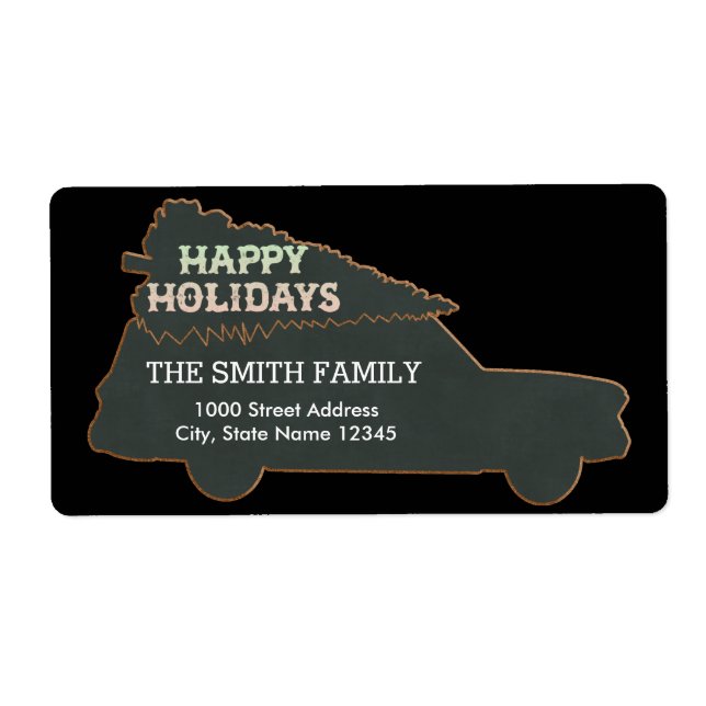 Étiquette Voiture Noire de Noël avec arbre (Devant)