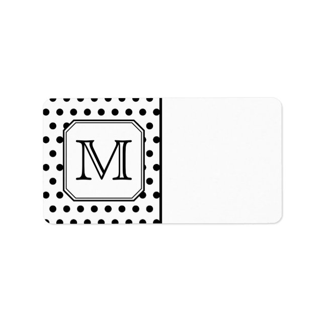 Étiquette Votre Lettre Monogramme. Pois noirs et blancs. (Devant)