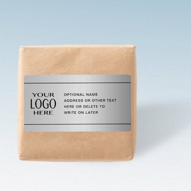 Étiquette VOTRE LOGO | Faux Silver Metal & Texte Facultatif (Créateur téléchargé)