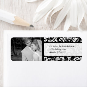 Étiquette Votre Mariage Photo Vintage Black Damask