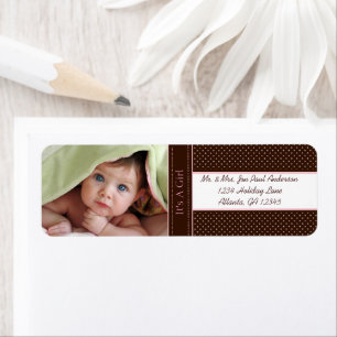 Étiquette Votre photo Nouveau bébé C'est une fille Dots Brow