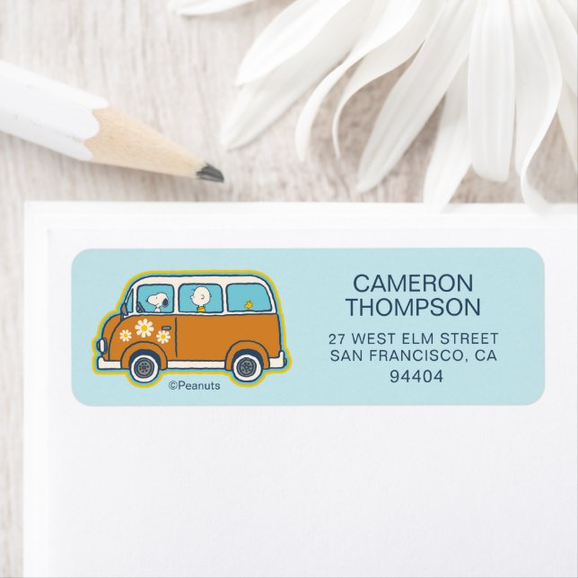 Étiquette Voyage sur route | Peanuts Road Trip Van (En situation)
