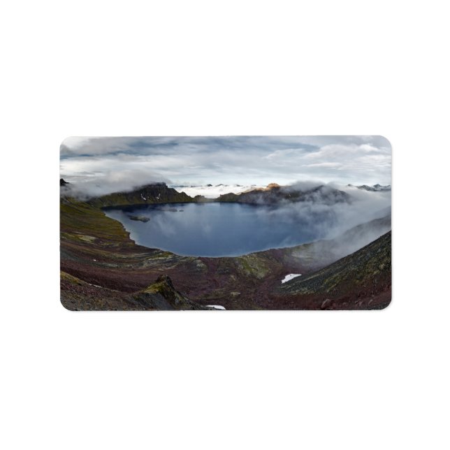 Étiquette Vue panoramique Kamchatka lac de cratère du volcan (Devant)