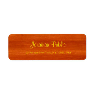 Étiquette Walnut Wood Gold Script Luxuriant Adresse de retou