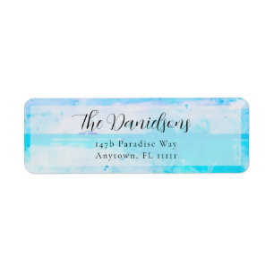 Étiquette Watercolor Blue Beach Adresse de retour