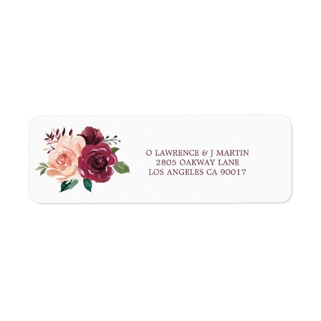 Étiquette Watercolor Blush Bourgogne Rose Adresse Mariage (Devant)