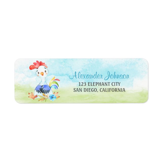 Étiquette Watercolor Booster Rooster Farm (Devant)