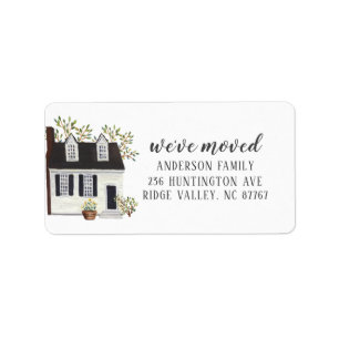 Étiquette Watercolor Charming Cape House Nouvelle adresse
