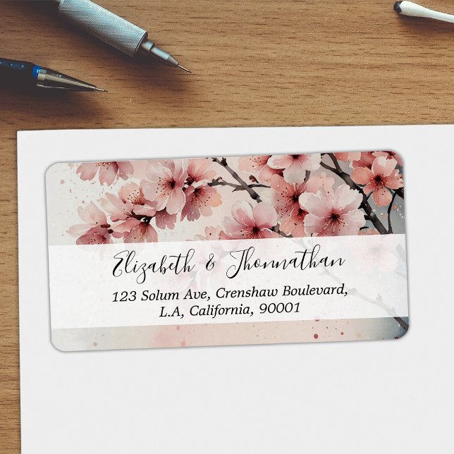 Étiquette Watercolor Cherry Blossom Floral Girly Script Name (Créateur téléchargé)