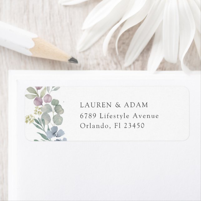 Étiquette Watercolor Dusty Blue Wedding Address Label (En situation)