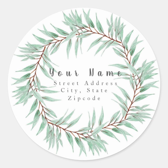 étiquette 'Watercolor Eucalyptus Feuille Wreath' (Devant)