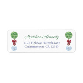 Étiquette Watercolor Holidays Boxwood Red Bow Adresse de ret