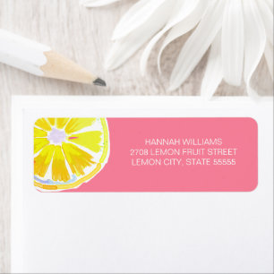Étiquette Watercolor Lemon with Pink Background